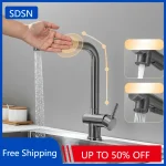 Robinet de cuisine tactile gris mains libres, cascade chaude et froide en acier inoxydable, mitigeur d&rsquo;évier de cuisine, robinets de cuisine extractibles