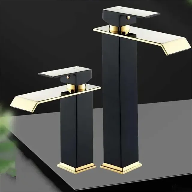Robinet de lavabo Robinet cascade doré et noir Robinet… – vue 2