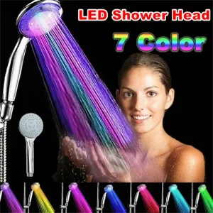 Pommeau de douche LED 7 couleurs, pommeau de douche romantique à changement de couleur automatique, économie d&rsquo;eau, buse de pulvérisation à main, fourniture de salle de bains