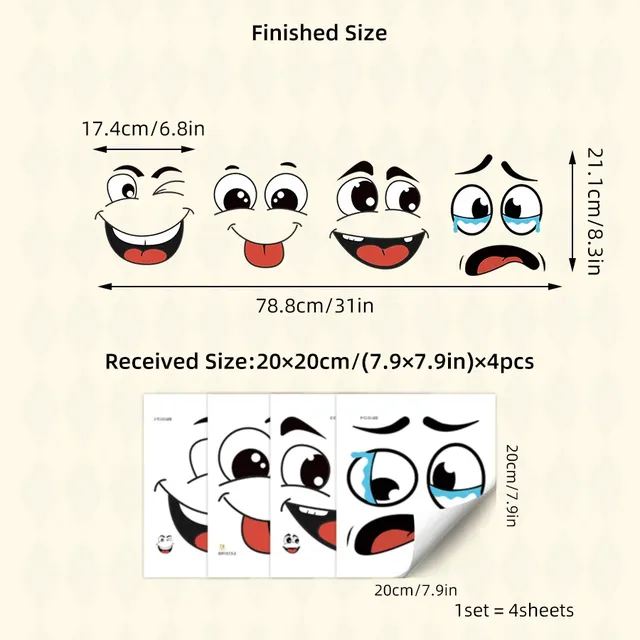 4 autocollants en PVC en forme de visage de dessin animé – vue 6