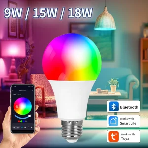 Tuya – ampoule Bluetooth intelligente E27, 220V, 9W, 15W, 18W, couleur changeante, pour maison intelligente, lampe RGB, contrôle par application Smart Life, fonction minuterie à intensité variable