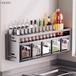 maveraCC55 Andaime de cuisine en acier inoxydable, étagère à épices murale multifonctionnelle, pot de rangement de cuisine, organisateur de maison