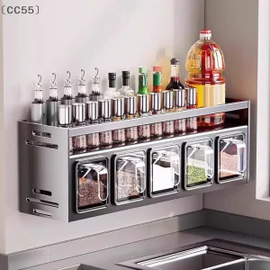 maveraCC55 Andaime de cuisine en acier inoxydable, étagère à épices murale multifonctionnelle, pot de rangement de cuisine, organisateur de maison