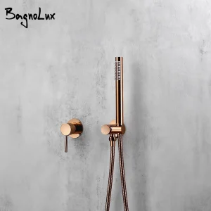 Système de douche à main pour salle de bain, eau chaude et froide, mélangeur de douche en or Rose, poignée unique et support à main, robinet de baignoire avec tuyau de 1.5M Système de douche à main pour salle de bain, eau chaude et froide, mélangeur de douche en or Rose, poignée unique et support à main, robinet de baignoire avec tuyau de 1.5M