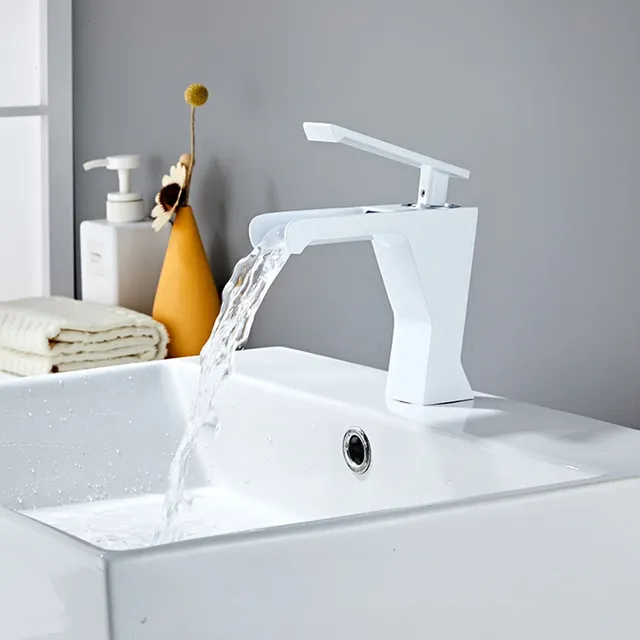 Stenoc robinet de lavabo cascade moderne en laiton blanc – vue 5