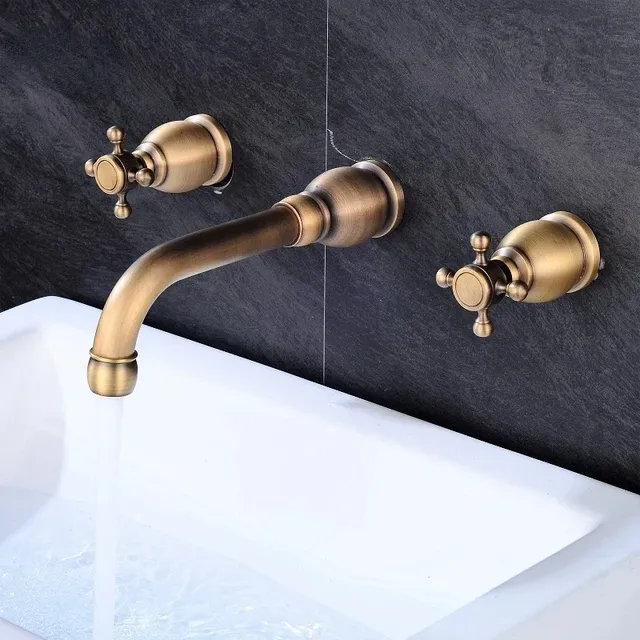 Robinet mural laiton antique brossé victorien lavabo… – vue 4