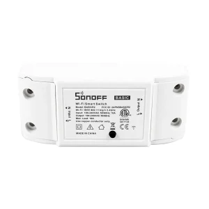 interrupteur connecté encastrable Sonoff Basic module relais WiFi commande éclairage minuterie programmable domotique compact boîtier ABS blanc
