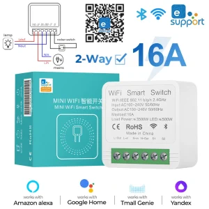 Mini interrupteur intelligent WiFi DIY Tech, maison intelligente, tournesol, nous-mêmes avec Alexa, Google Alice, eWeLink, 16A, 2 voies