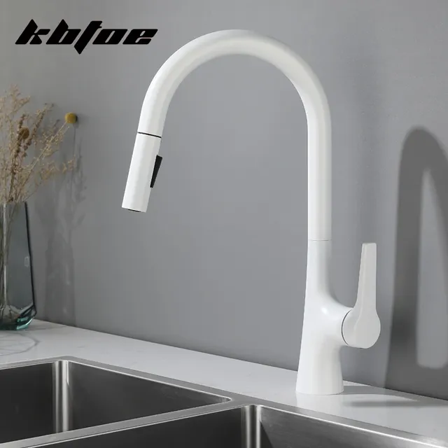 Robinet de cuisine extractible blanc – vue 3