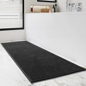 Long lea à côté de la baignoire Tapis de bain tissés en chenille, Tapis de salle de douche, Polymères de pied non ald absorbant l&rsquo;eau, HOCarpet