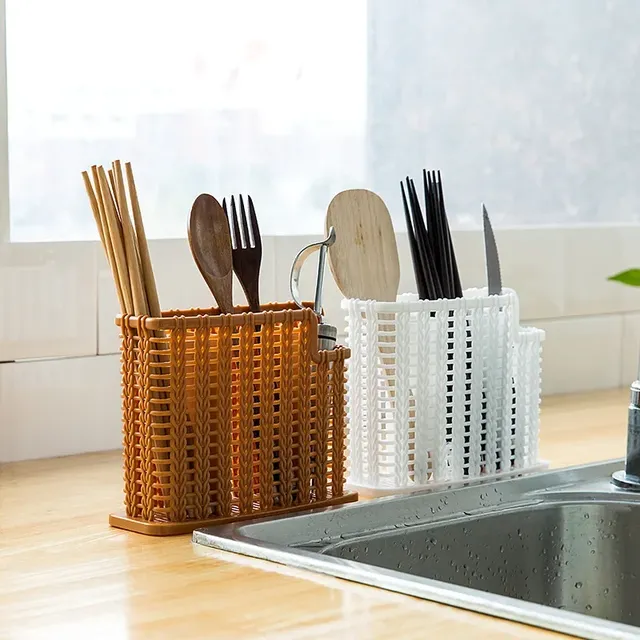 Organisateur ustensiles cuisine rotin tressé plastique… – vue 4