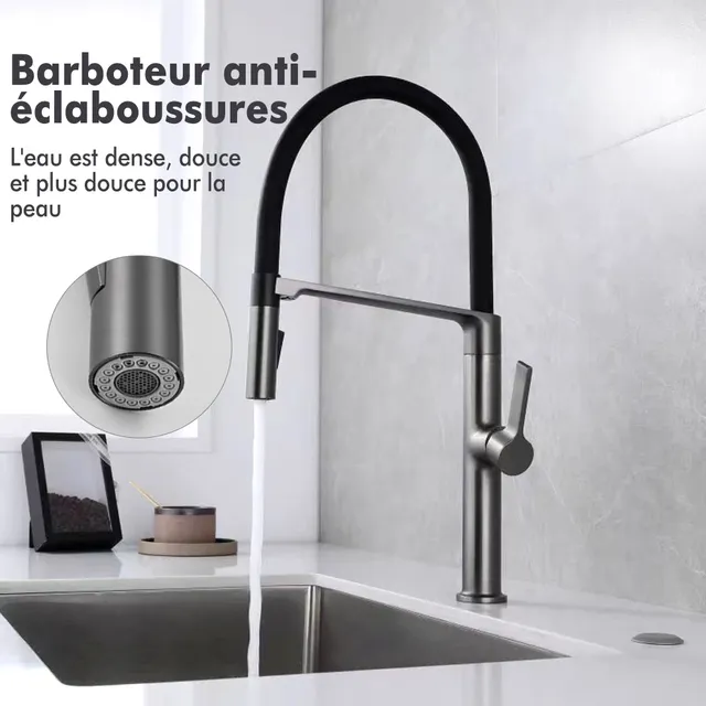 Robinet de cuisine noir avec pulvérisateur rétractable… – vue 4