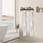 N84R porte-serviettes de piscine avec 8 crochets, porte-serviettes mural pour l&rsquo;extérieur ou la salle de bain, porte-serviettes pour accrocher des peignoirs