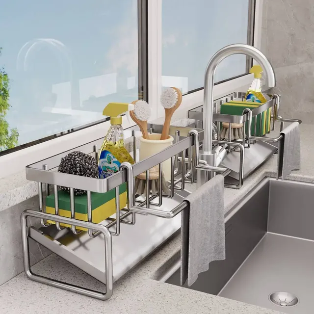 Porte-éponge d'évier de cuisine en acier inoxydable – vue 3