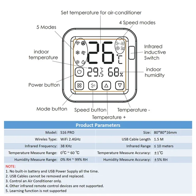 Thermostat de climatiseur intelligent Tuya – vue 6