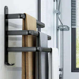 Porte-serviettes de salle de bain 3 couches sans perceuse, support de douche, étagère de rangement en alliage d&rsquo;aluminium, accessoires de salle de bains