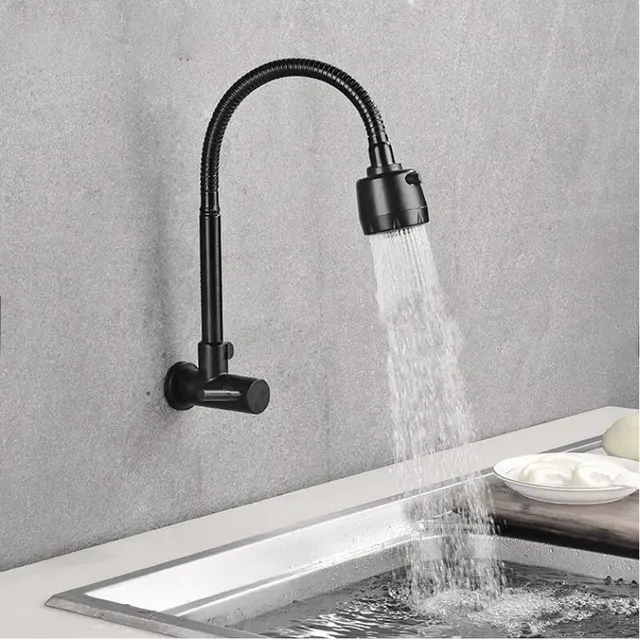 Robinet mural cuisine évier acier inox sus304 noir mat… – vue 2