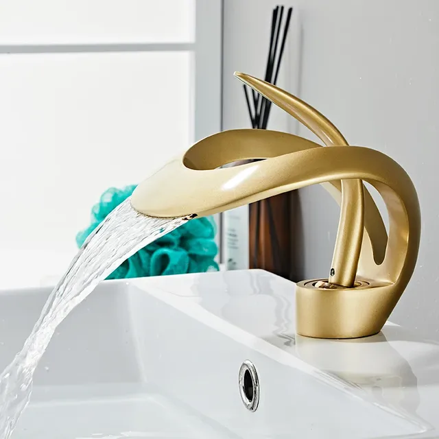 Robinet de lavabo de salle de bains doré/blanc – vue 2