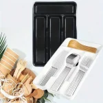 Organisateur couverts tiroir rose plastique rigide finition brillante compartiments moulés couteaux fourchettes cuillères accessoires profil bas gain espace élégant durable