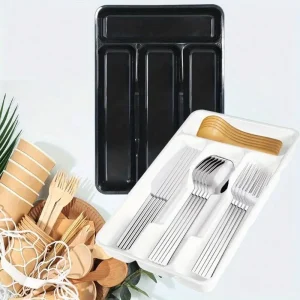 Organisateur couverts tiroir rose plastique rigide finition brillante compartiments moulés couteaux fourchettes cuillères accessoires profil bas gain espace élégant durable Organisateur couverts tiroir rose plastique rigide finition brillante compartiments moulés couteaux fourchettes cuillères accessoires profil bas gain espace élégant durable