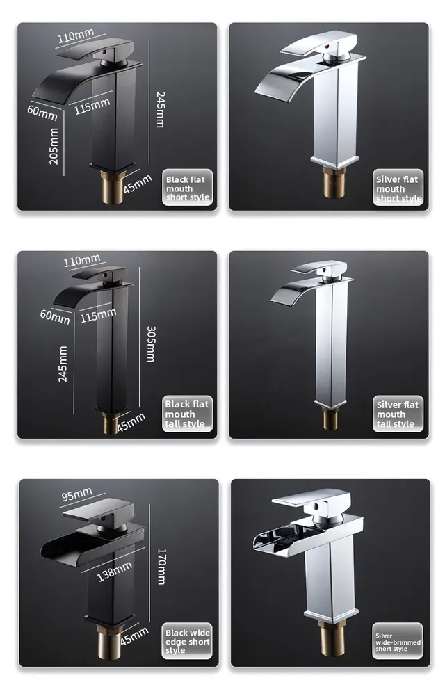 Robinet de lavabo cascade noir mat – vue 7