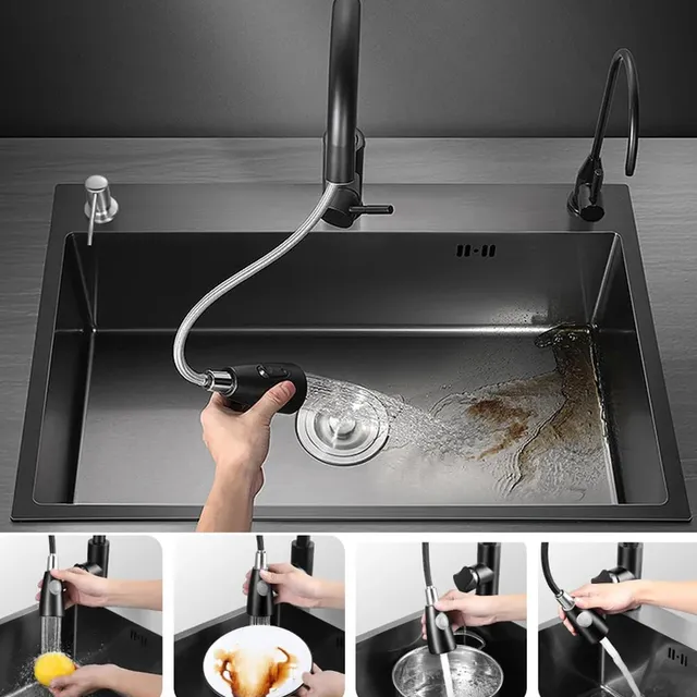 Éviers de cuisine en acier inoxydable noir – vue 5
