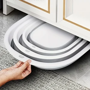 Bassin pliable 3 pièces-lavage polyvalent pour le visage, lavage des légumes, lavage des sous-vêtements et trempage des pieds-plastique durable, style rétro