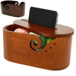 Bol ovale en fil de bois avec couvercle, support de rangement de fil à tricoter lisse, bol au Crochet avec Double fente de bouclage pour le Crochet