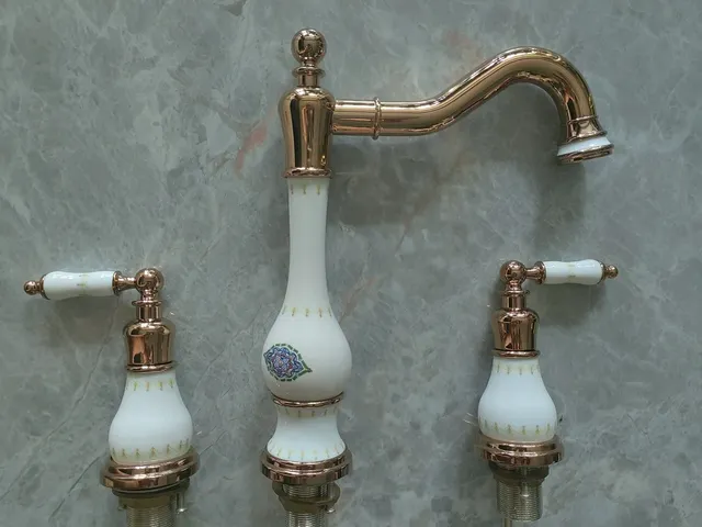 Robinet Lavabo Trois Trous Double Poignées Laiton Massif… – vue 2
