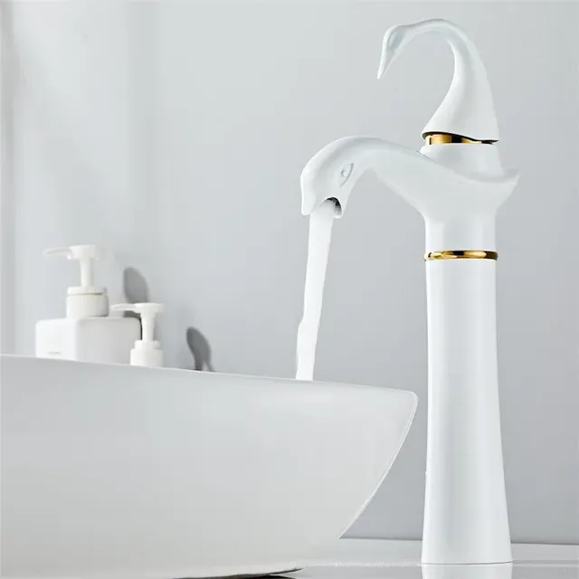 Tuqiu robinet de grand bassin or blanc cygne robinet en… – vue 5