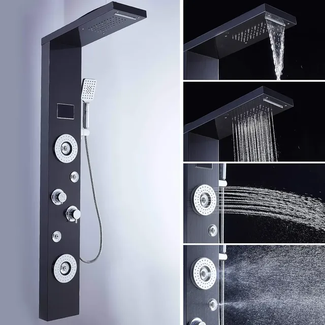 Colonne douche verticale panneau mural design mince noir… – vue 2
