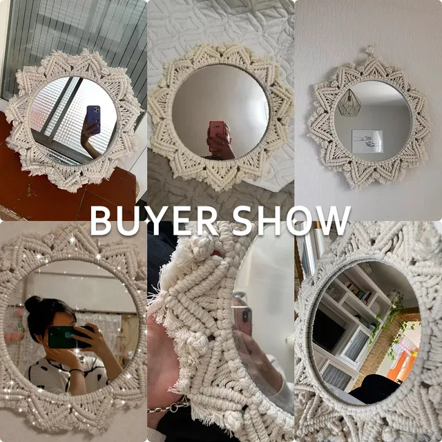 Miroir mural rond en macramé – vue 6