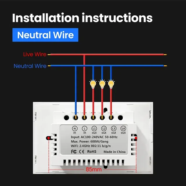Interrupteur mural tactile intelligent led trois touches… – vue 6