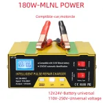 Chargeur de batterie de voiture automatique 12V 24V, intelligent, pour camion, bateau, motos, tondeuse à gazon, batterie au lithium, batterie au plomb