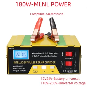 Chargeur de batterie de voiture automatique 12V 24V, intelligent, pour camion, bateau, motos, tondeuse à gazon, batterie au lithium, batterie au plomb Chargeur de batterie de voiture automatique 12V 24V, intelligent, pour camion, bateau, motos, tondeuse à gazon, batterie au lithium, batterie au plomb