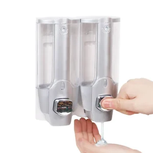 Distributeur de savon mural de 350ml, distributeur de douche manuel à 1/2 chambres avec shampoing et après-shampooing de grande capacité, accessoire de salle de bains Distributeur de savon mural de 350ml, distributeur de douche manuel à 1/2 chambres avec shampoing et après-shampooing de grande capacité, accessoire de salle de bains