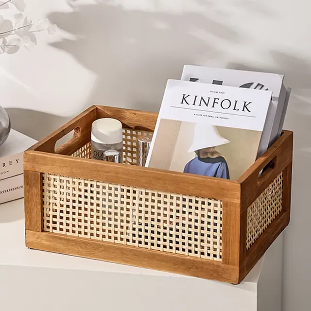 Boîte de rangement en bois massif pour cuisine et bureau
