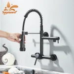 Robinet de cuisine gastronomique mural, pulvérisateur à 2 Modes, poignée rotative Daul, mélangeur d&rsquo;eau froide et chaude, grue d&rsquo;évier de cuisine