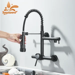 Robinet de cuisine gastronomique mural, pulvérisateur à 2 Modes, poignée rotative Daul, mélangeur d’eau froide et chaude, grue d’évier de cuisine Robinet de cuisine gastronomique mural, pulvérisateur à 2 Modes, poignée rotative Daul, mélangeur d’eau froide et chaude, grue d’évier de cuisine