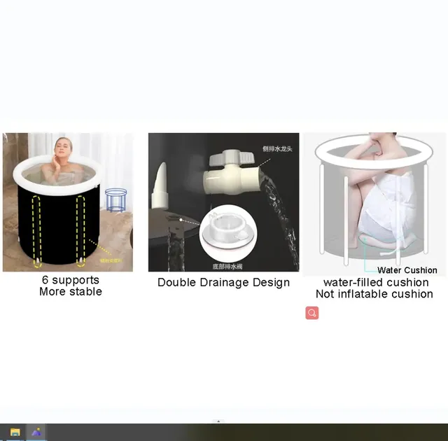 Bain à Bulles Noir Pliable en PVC Gonflable avec… – vue 4