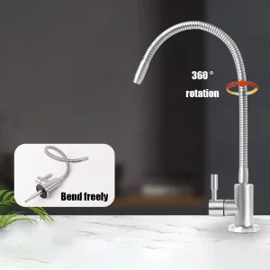 Accessoires universels de filtre de robinet de cuisine à col de cygne, purificateur d&rsquo;eau en acier inoxydable 304 360 °   Luminaire d&rsquo;évier rotatif maison