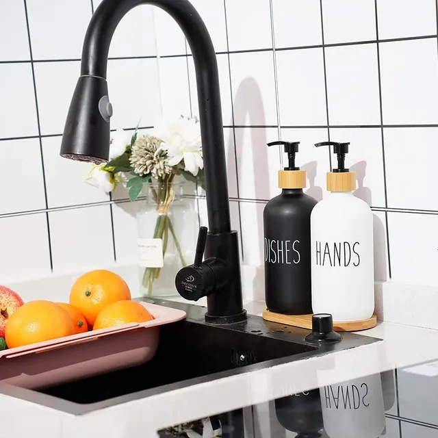 Ensemble distributeur de savon à vaisselle noir – vue 2
