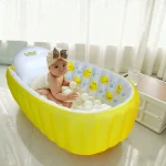 Piscine gonflable pour s&rsquo;asseoir, baignoire Portable antidérapante pour bébés et tout-petits de 0 à 6 mois, jaune