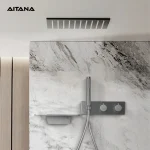 Ensemble de douche noir, salle de bains, douche à température constante, robinet cascade de plafond dissimulé, caché dans le mur, douche de plafond