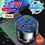 Chargeur de voiture PD 250W QC3.0, Charge rapide 6 en 1, prise allume-cigare, 6 ports, Charge Flash avec affichage numérique ﻿
