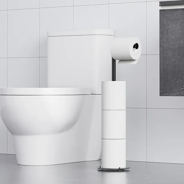 Porte papier toilette vertical sur pied métal noir mat… – vue 4