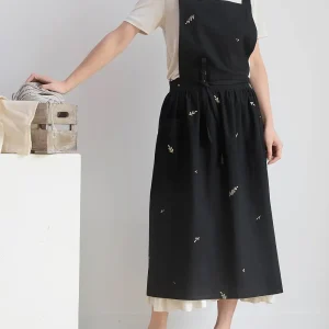 Tablier imperméable brodé en coton lavé avec poches pour la cuisine, les travaux ménagers, la pâtisserie, le Chef, le café, pour femmes coréennes Tablier imperméable brodé en coton lavé avec poches pour la cuisine, les travaux ménagers, la pâtisserie, le Chef, le café, pour femmes coréennes