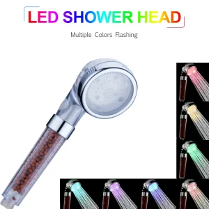 Filtre ionique LED douchette à main pomme de douche LED filtre ionique plusieurs couleurs pomme de douche à changement de couleur automatique pour salle de bain Filtre ionique LED douchette à main pomme de douche LED filtre ionique plusieurs couleurs pomme de douche à changement de couleur automatique pour salle de bain