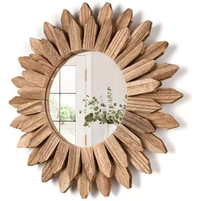 Miroir mural décoratif soleil bois sculpté rond… – vue 2