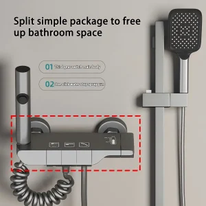 (Roubinet de douche uniquement) un système de douche sans alimentation, robinet de douche à clé de piano gris à 2/3/4 vitesses, comprend un couvercle mural, une joint, un adaptateur, d&rsquo;autres kits non inclus